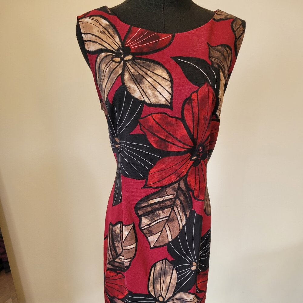 CONNECTED Floral Sleeveless Dress - Burgundy, Black, Cream
